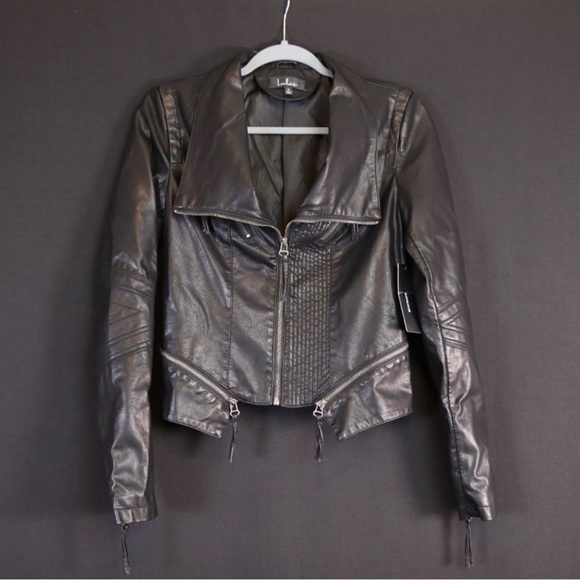 NWT Lulu's Up on a Tuesday Faux Leather Black Moto Jacket - Picture 5 of 8